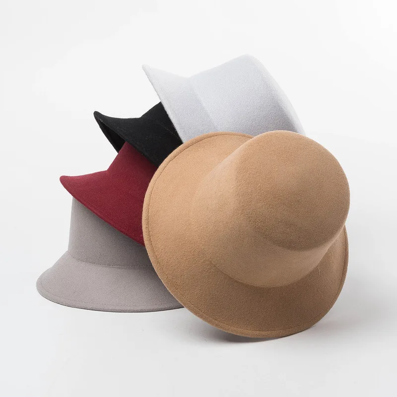 

Autumn Winter New Fashion Woolen Bucket Hat Women's Casual Simple Felt Fedora
