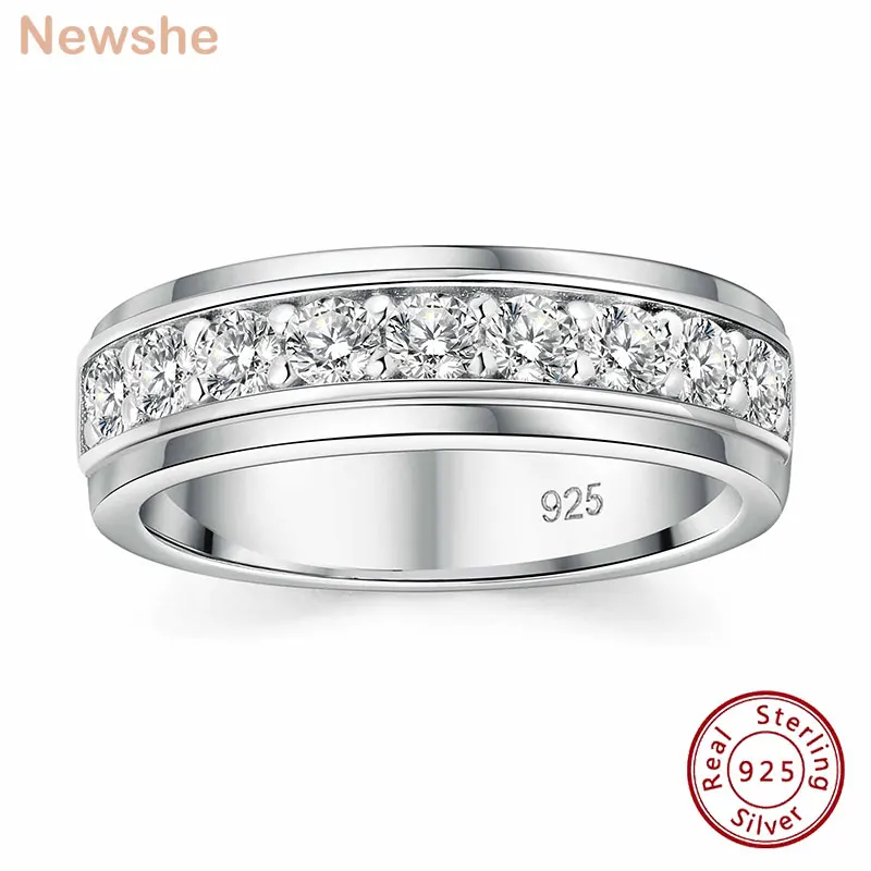 Newshe Yellow White Gold Wedding Ring for Men 925 Sterling Silver Brilliant Round AAAAA Cubic Zircon Fine Jewelry