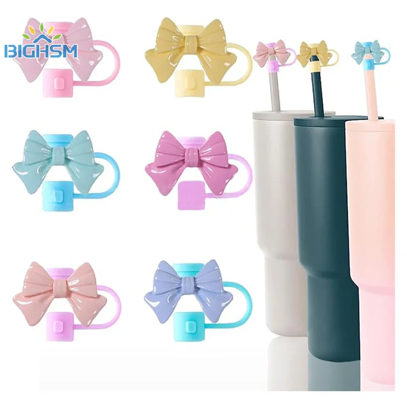 Cute Bow Straw Cover Lovely Bowknot Portable Drinking Straw Tips Covers Reusable Straw Protector Topper For Cup Accessories