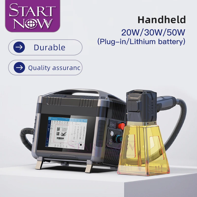 HotStartnow 20 واط 30 واط 50 واط صغيرة محمولة باليد الألياف الليزر ماركر حفارة المعادن رمز الاستجابة السريعة صورة النقش بمناسبة Machi