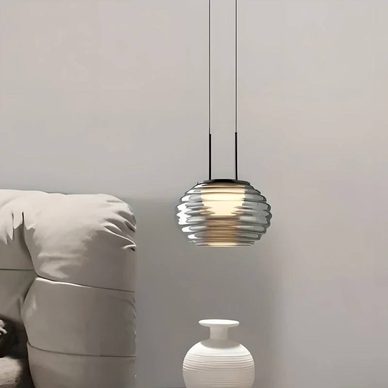 LED Striped Glass Chandelier Home Decoration Bedroom Living Room Decor Hanging Lamp Nordic Modern Minimalist Round Pendant Light