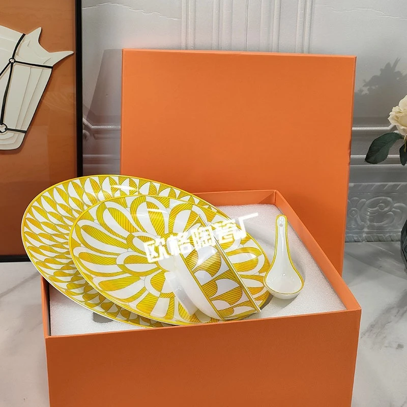 مجموعة أطباق ستيك سيراميك إبداعية من سلسلة صن شاين، أطباق عشاء غربية منزلية، أدوات مائدة غربية رائعة #4