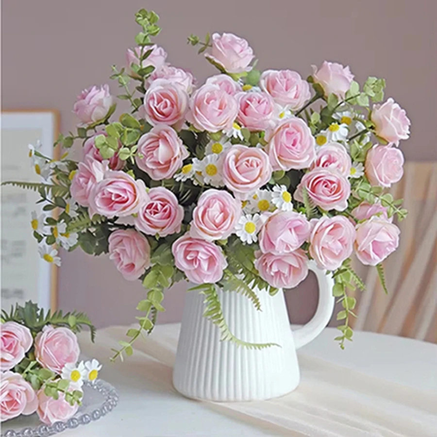 

Silk Roses Artificial Flowers Wedding Home Christmas Party Decor Colorful Wreaths Bridal Bouquet Table Vase Photo Shooting Props