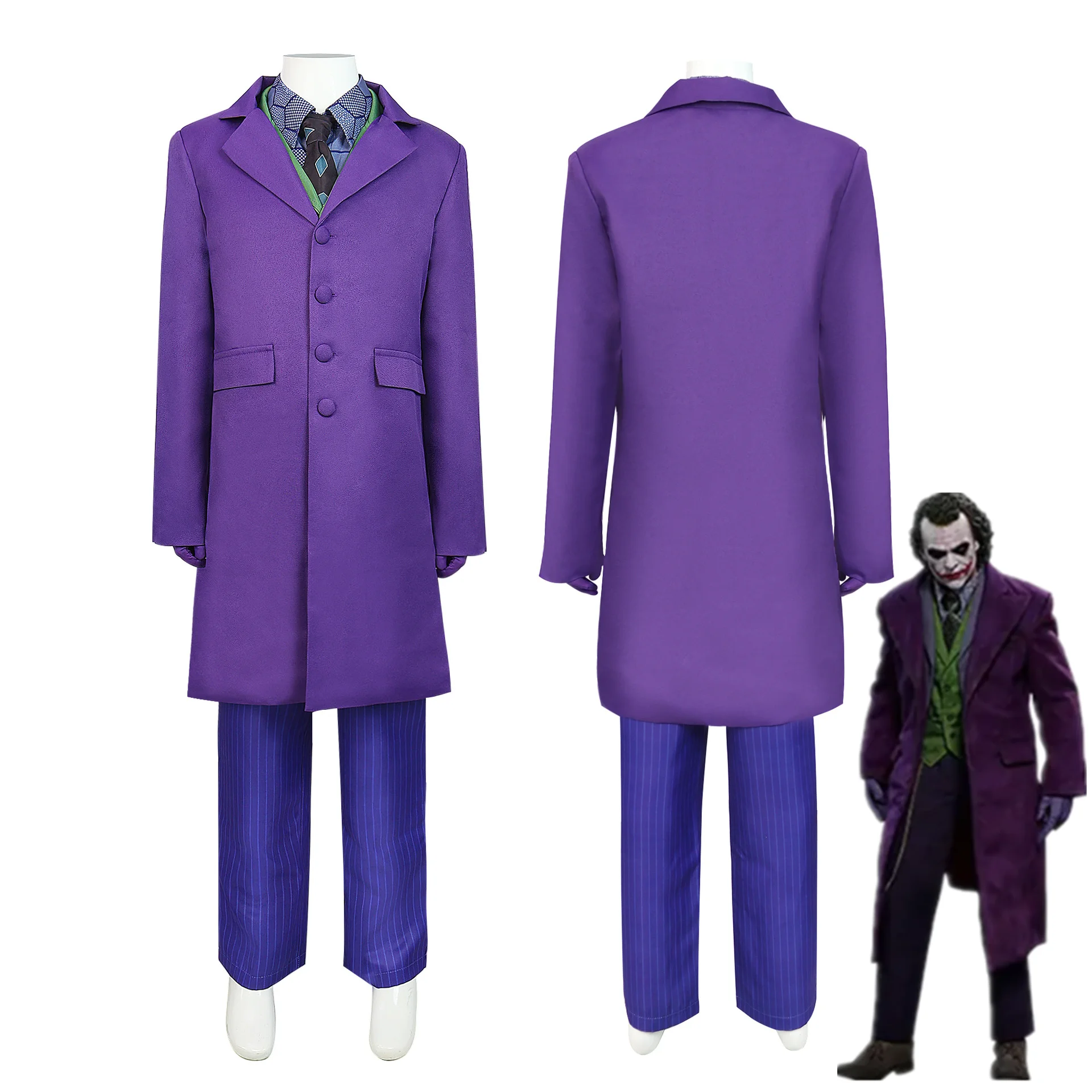 

Dark Kni-ght Joker Costumes Purple Jacket Uniform Clown Heath Ledger Suit Cosplay Movie&tv for Adult Halloween Dress Up Party