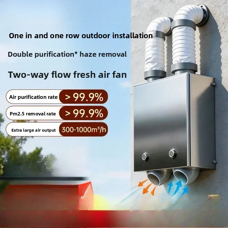 Household two-way flow fresh air ventilator, ductless fresh air system fresh air ventilator