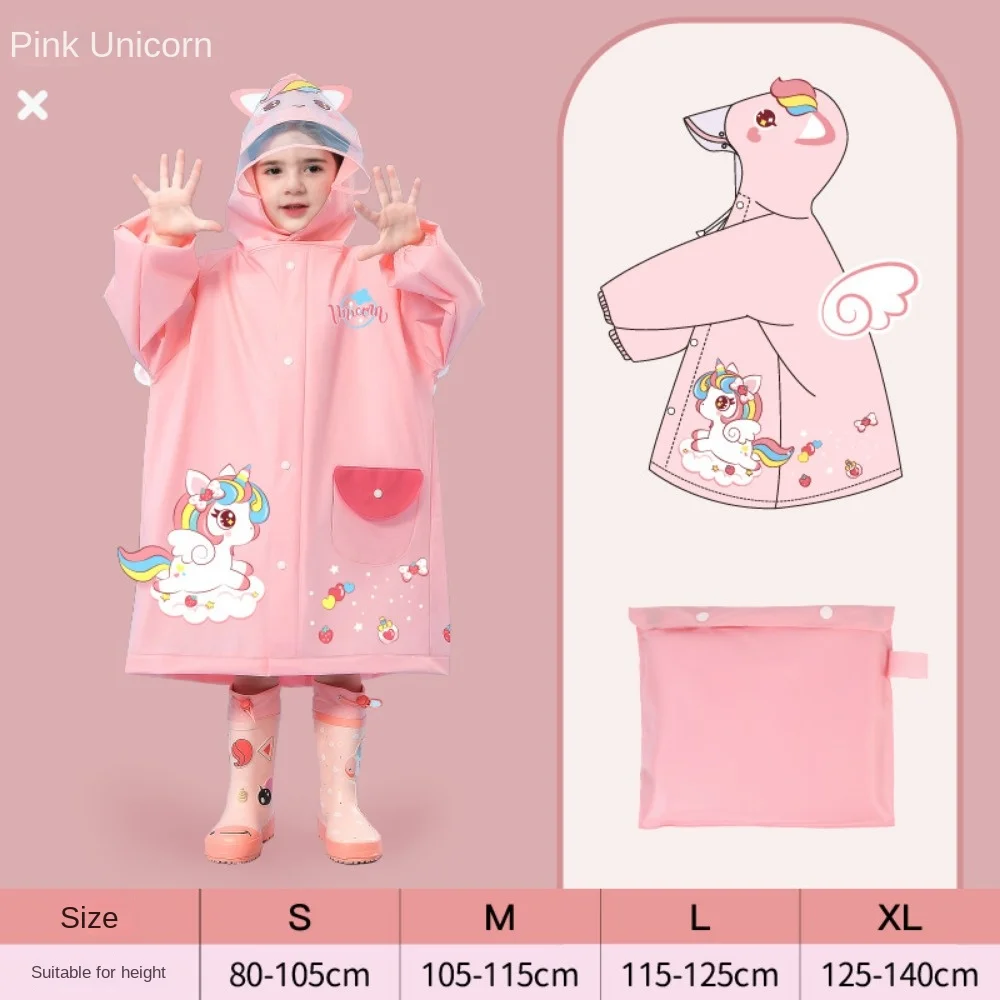 Cute Kids Raincoat Wateproof Children Dinosaur Unicorn Rain Poncho Rain Coat Jacket with Backpack Position Student RainWear