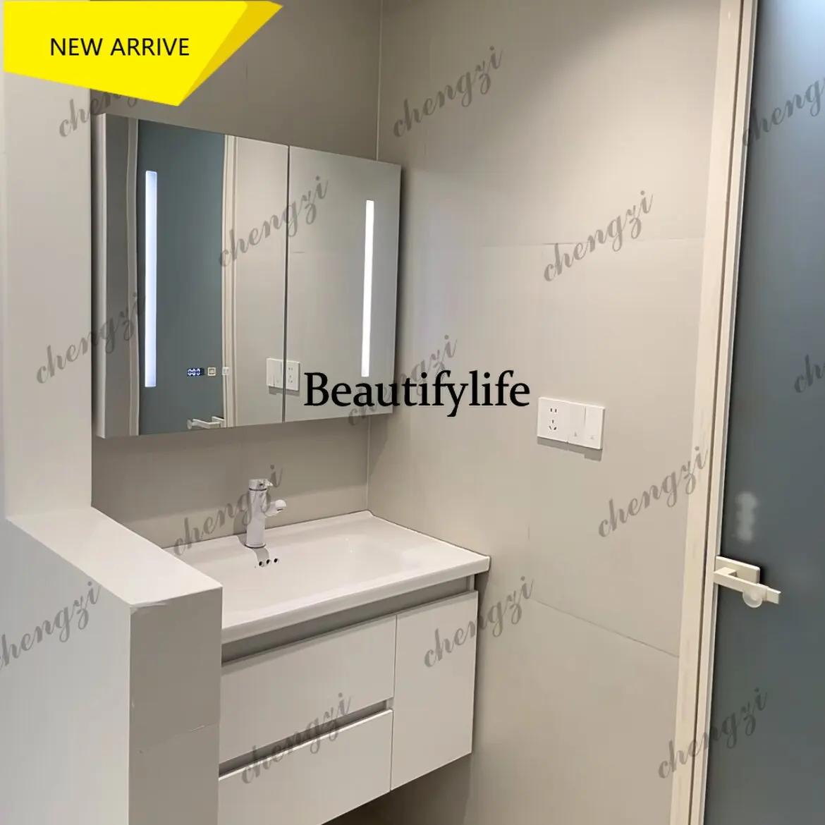 p18   Cream wind solid wood double pumping toilet side cabinet ceramic integrated bathroom cabinet hand wash basin toilet