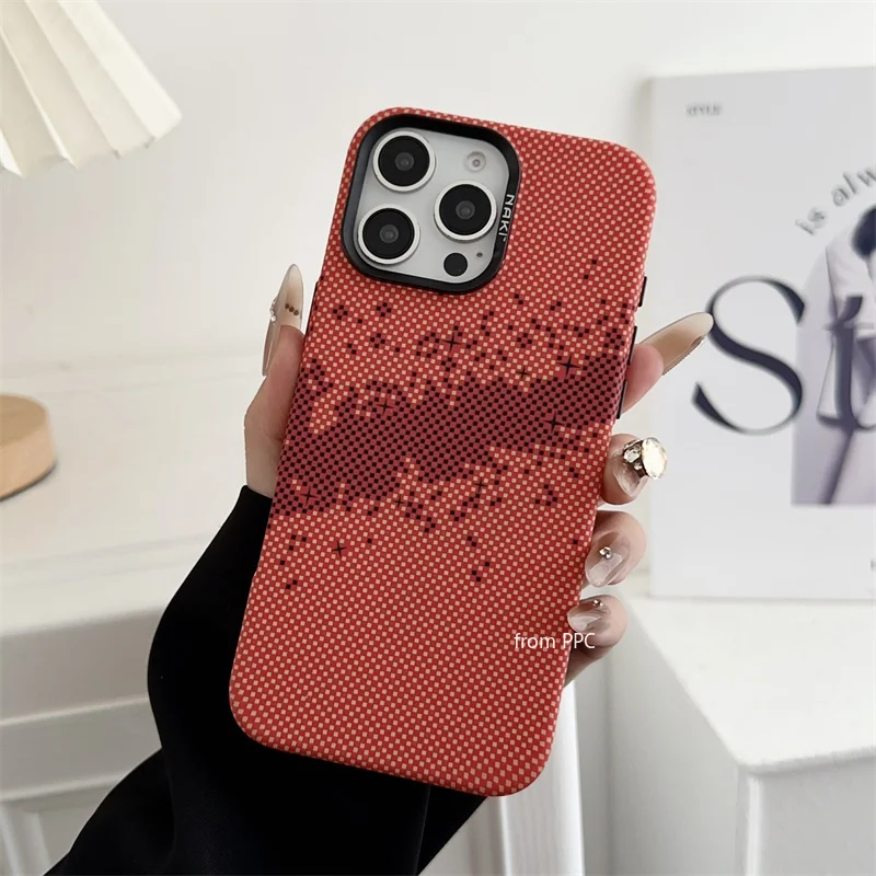 별이 빛나는 하늘 격자 무늬 도트 맥세이프 후면 커버, 아이폰 15, 14, 숨겨진 자석 쉘, 블랙 프레임 카메라, 럭셔리 카카사스, 16 프로 맥스 케이스