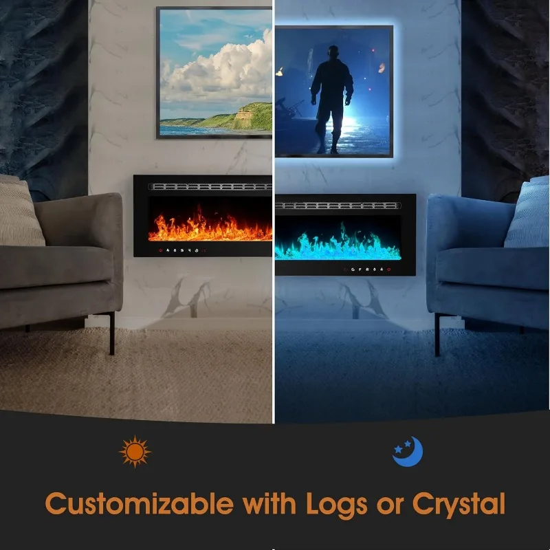 80 inch Ultra-Thin Electric Fireplace Recessed Wall Mounted Touch Screen Control Panel/Remote Control-Timer,Realistic 5 Flame