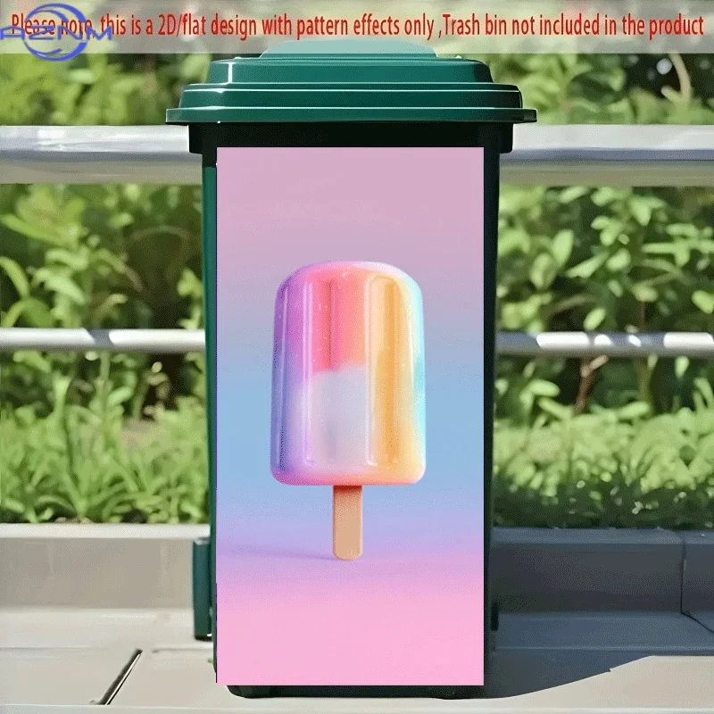 PC 2D Flat Self-Adhesive Trash Can Sticker, Rainbow Gradient Popsicle Decorative Decal, Creative Trash Can Decoration, Suitabl
