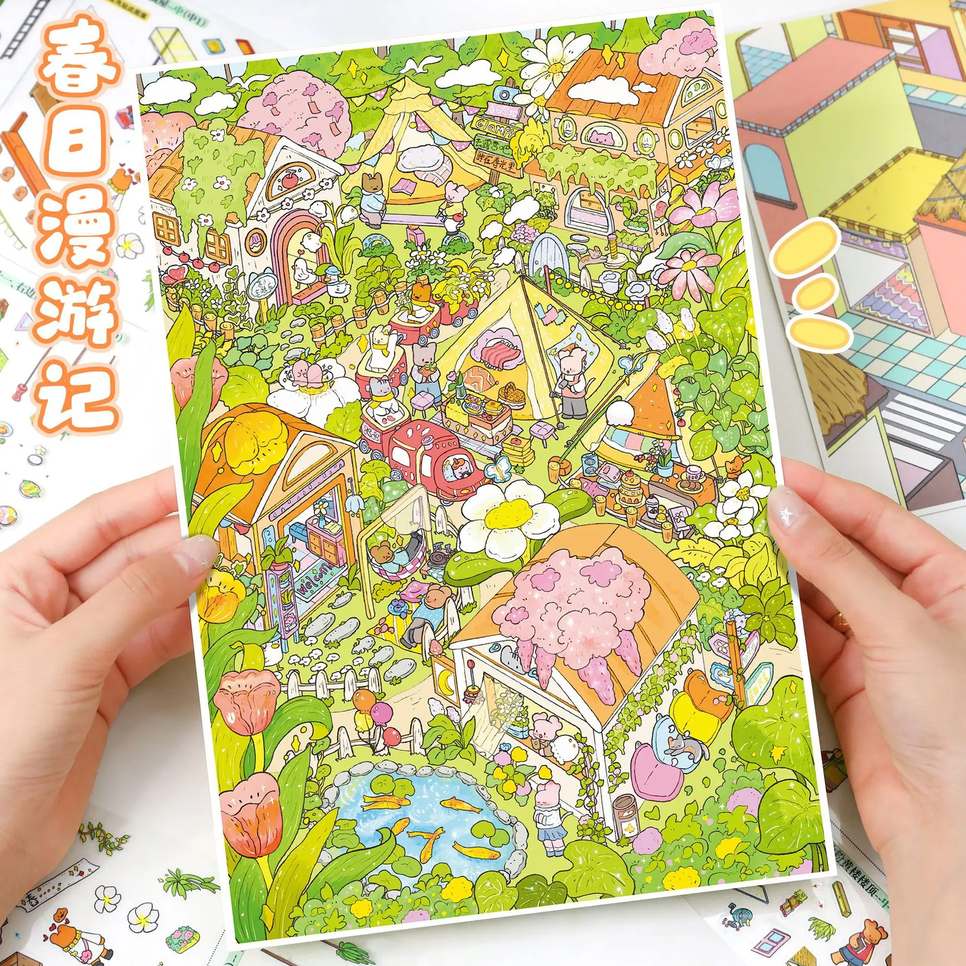 Kawaii Spring Roaming Liberty Island 3D Huahua Town Landscape Sticker DIY Pocket Cabin Scene festival gift