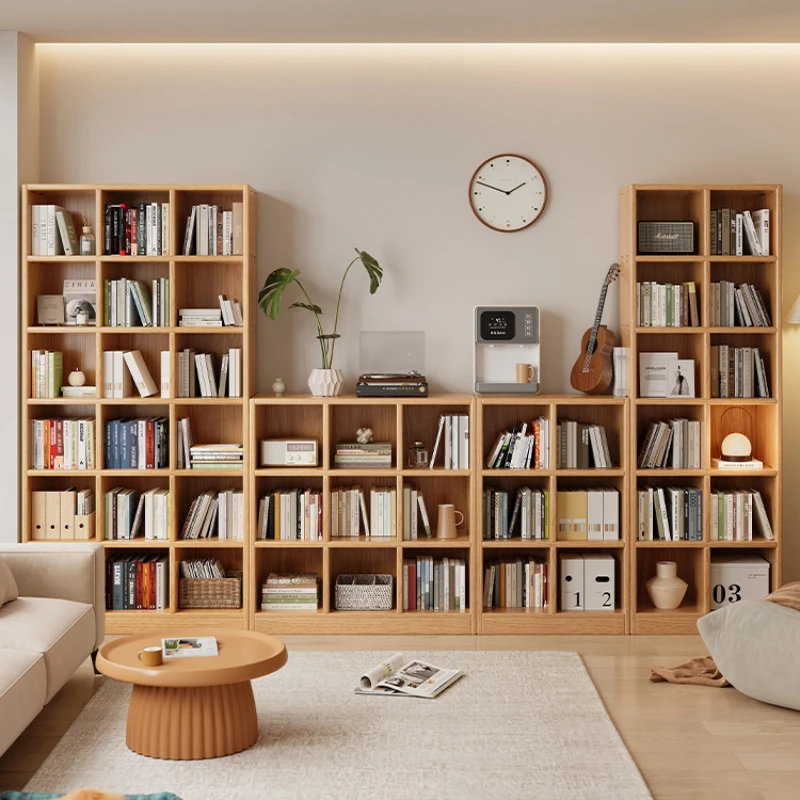 

All solid wood bookcases, floor-to-ceiling integration, whole wall, living room, free combination of lattice cabinets