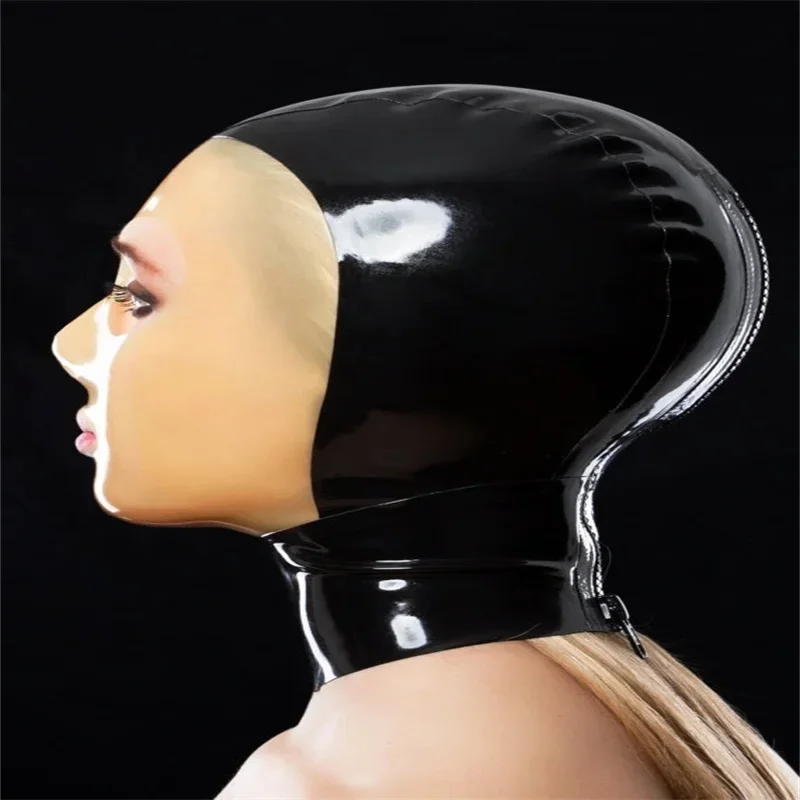 Masque en caoutchouc à capuche en latex pour hommes et femmes, bouche ouverte transparente faite à la main, olympiques de cosplay d'Halloween, noir, sexy