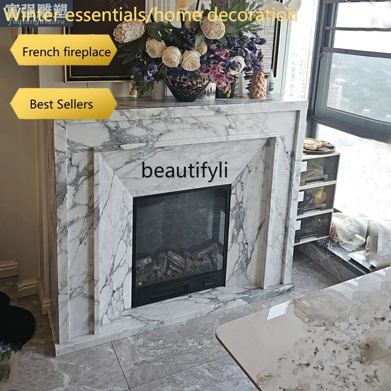 a95 French fireplace big white French retro marble fireplace decoration, stone fireplace customization