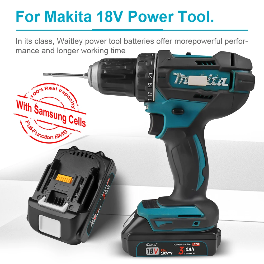Waitley Battery Pro pro Makita 18V elektrické nářadí Dobíjecí baterie s články Samsung / Náhradní příslušenství BL1860 - náhled 2