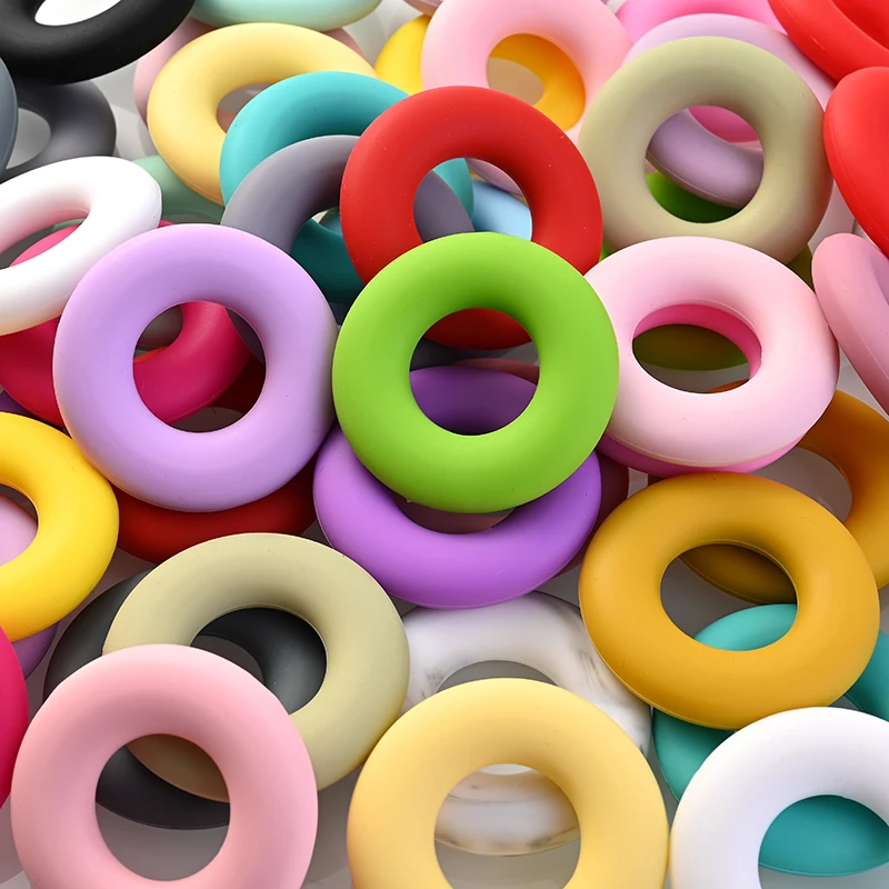 10Pcs 43mm Food Grade Baby Round Ring Colorful Silicone Teether Bead For Handmade Pacifier Chain Clip DIY Baby Bracelet Necklace