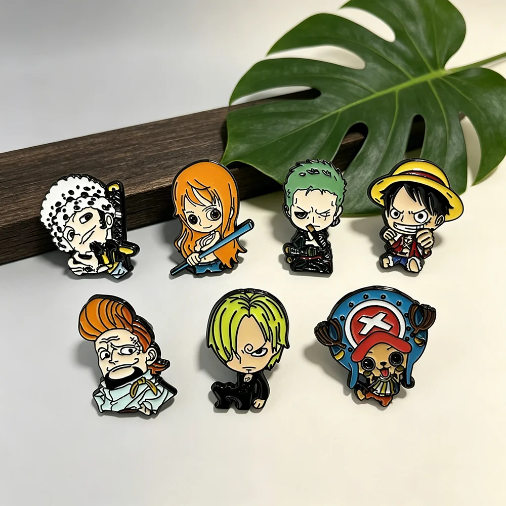 7pcs One Piece Anime Lapel Pins Set Enamel Brooches for Backpack Cool Briefcase Badges Unisex Jewelry Accessories