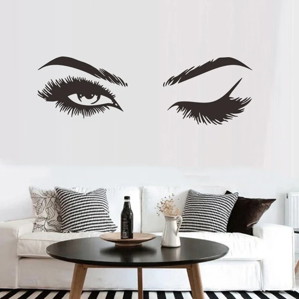 1pc Removable Woman Eyes Wall Sticker Art Lash Face Girl Eyelash Decor Beauty Salon Decal PVC Wall Door Windows Decoration