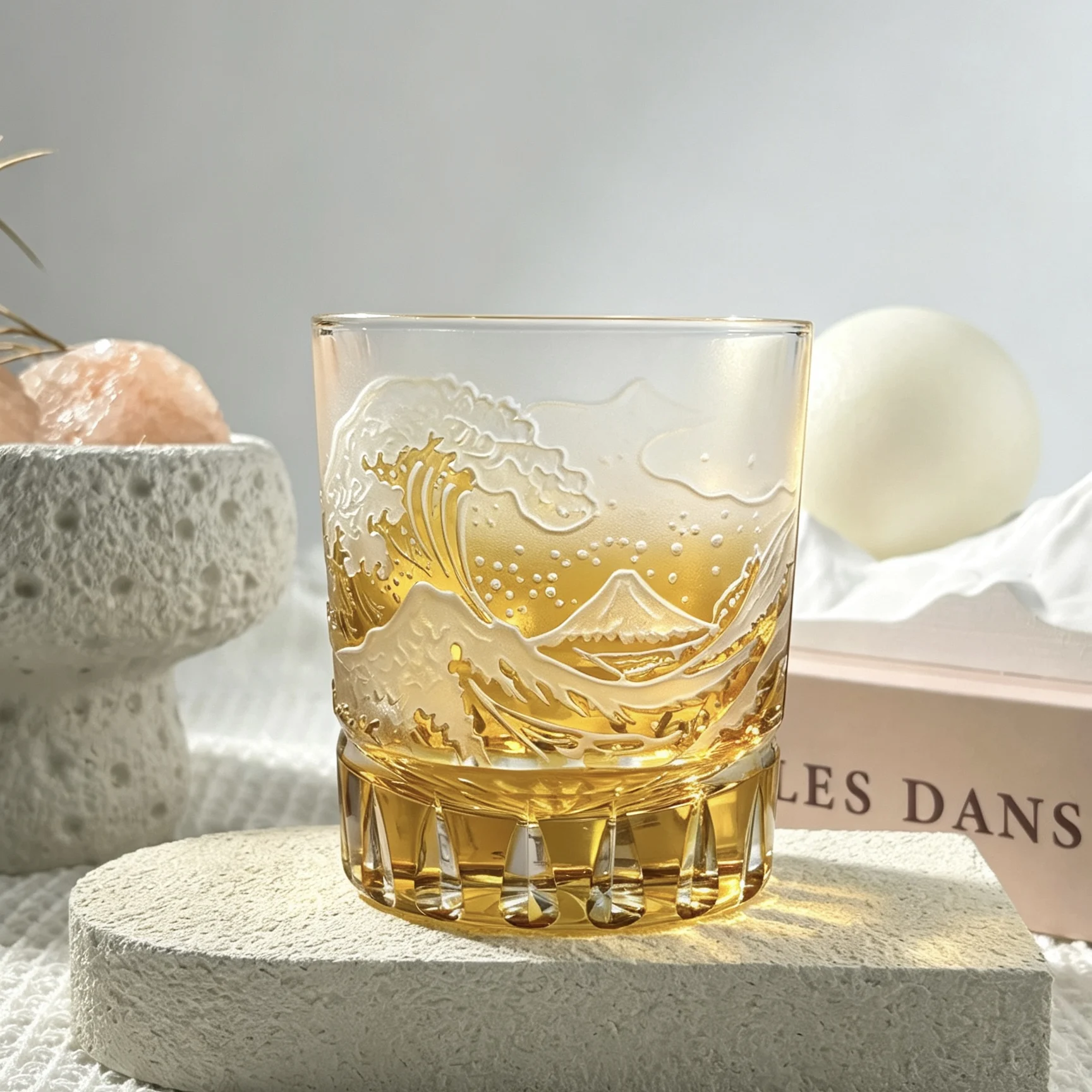 Color-Engraved Mount Fuji Whiskey Glass, Traditional Craftsmanship, Hand-Blown, Never Fades, Hand-Engraved Glass Cup, High-End Luxury, Niche and Unique Glass Cup, Wine Glass, Birthday Gift, Preferred Gift Choice