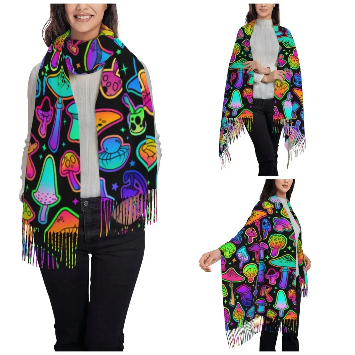 Colorful Mushrooms Shawls Wraps for Ladies Winter Large Soft Scarf Psychedelic Pashminas Shawl Scarves