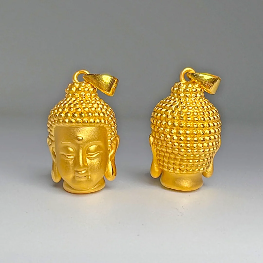 

Pure 999 24K Yellow Gold Men Women 3D Bless Buddha Head Pendant 2.7-2.9g