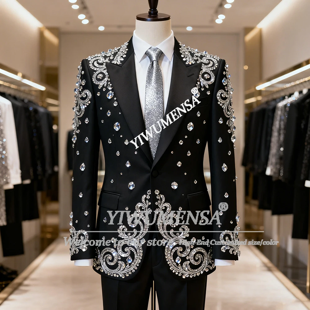 

Блестящие бриллиантовые бусины, свадебные смокинги для жениха, индивидуальный комплект из 2 предметов, куртка, брюки, приталенный костюм, мужской костюм для официальной вечеринки, Homme