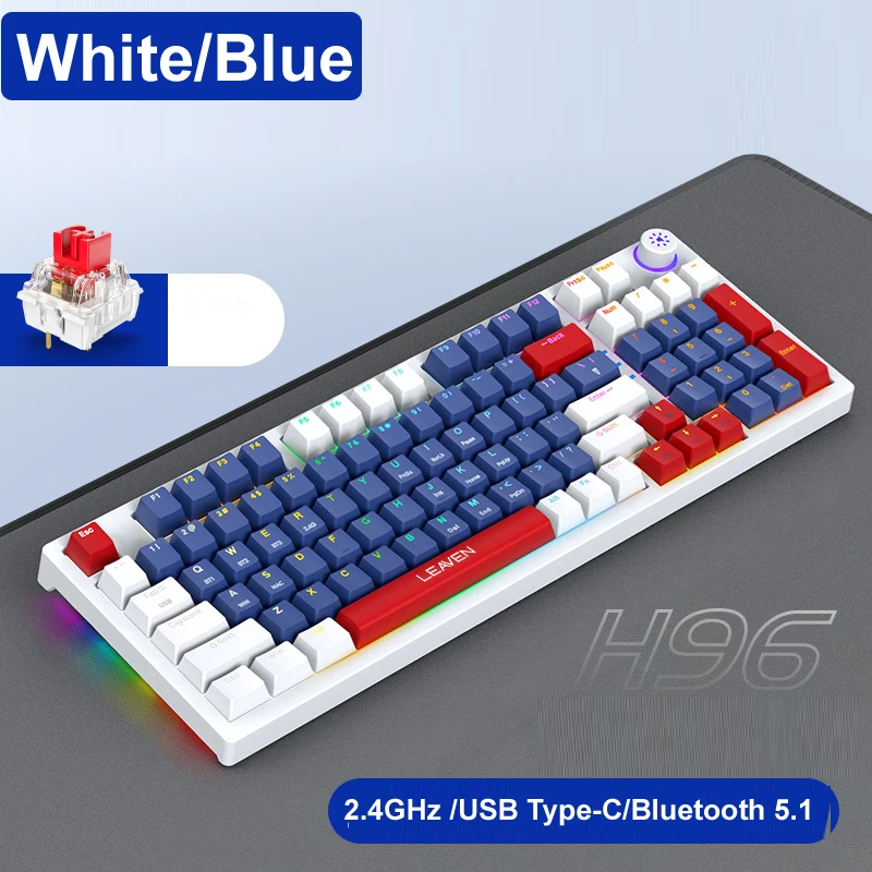 Imagem -05 - Teclado Mecânico para Jogos de Esportes Eletrônicos Hot Swap Modos Rgb 24 Ghz sem Fio Usb Tipo-c Bluetooth 5.1 Usb 96 Key H96 v3 2.4 1800