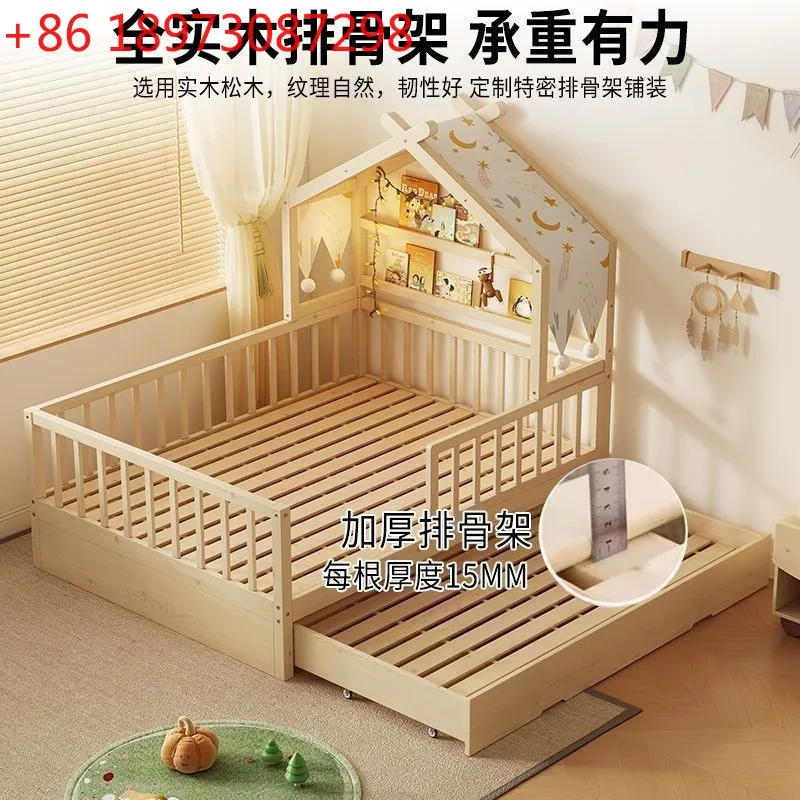 

All solid wood children's princess bed small with drag guardrail household baby single bed