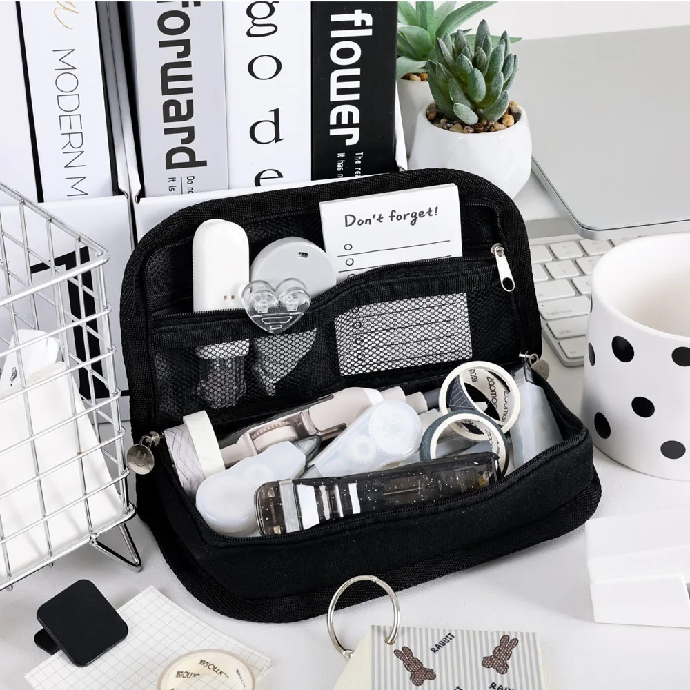 Canvas Big Capacity Checkerboard Pencil Case Cute Pencilcase Pens Pouch Bag Storage Bag School Stationery