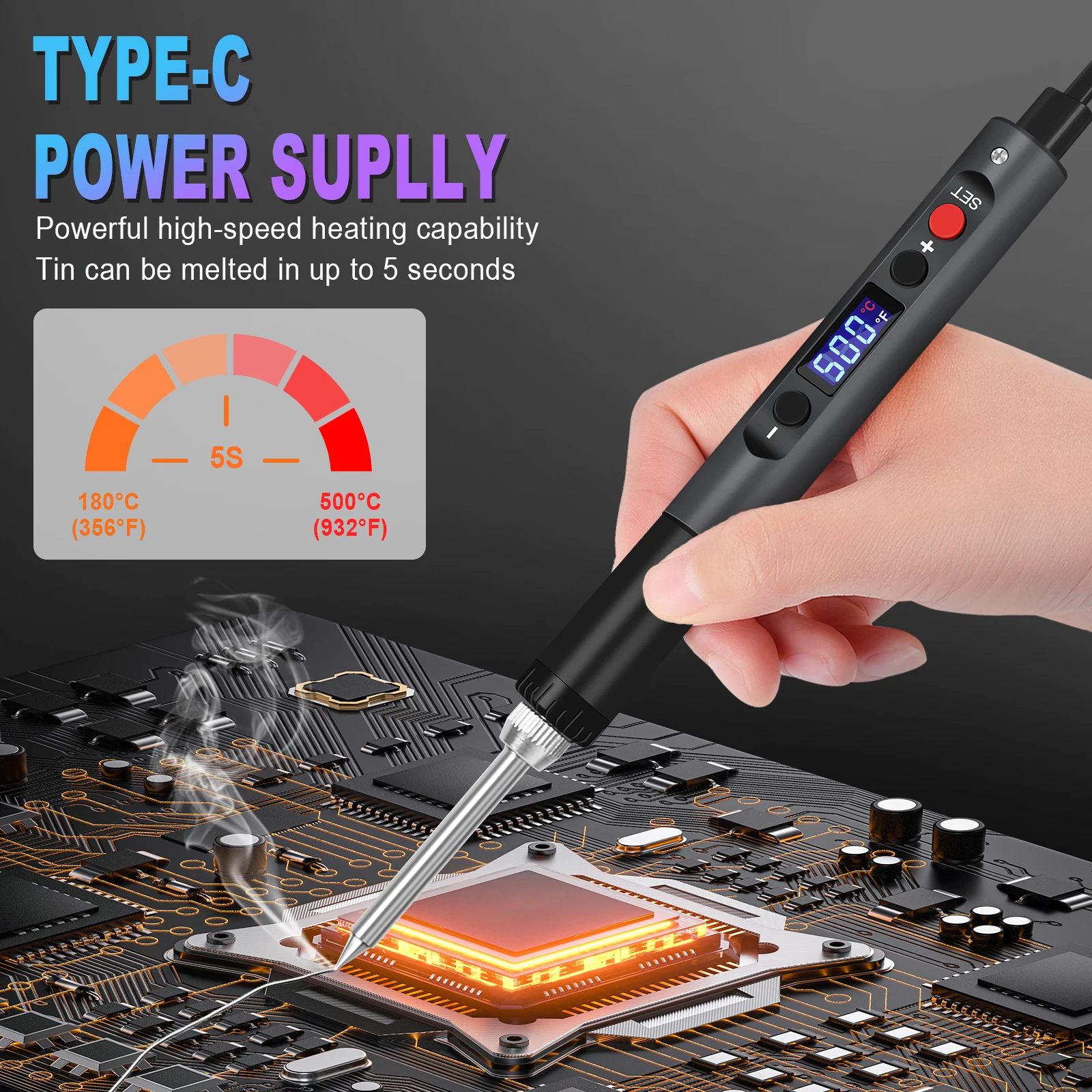 NEWACALOX LCD سبيكة لحام عدة 65 واط نوع-C سريع الحرارة لحام القلم قابل للتعديل درجة الحرارة 180-500 ℃ /356-932 ℉ أدوات لحام #1