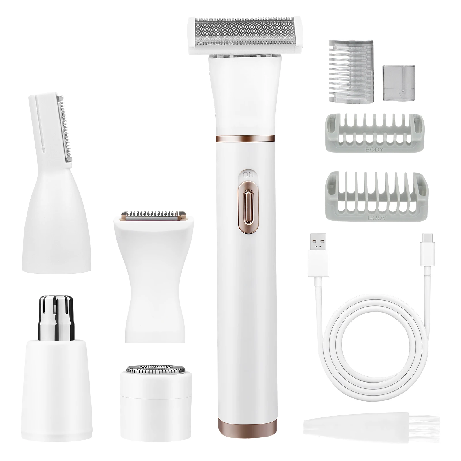 

5 in 1 Bikini Trimmer Pubic Hair Face Shaver Nose & Ear Hair Trimmer for Arms Legs, Underarms Eyebrows Electric Razors for Women