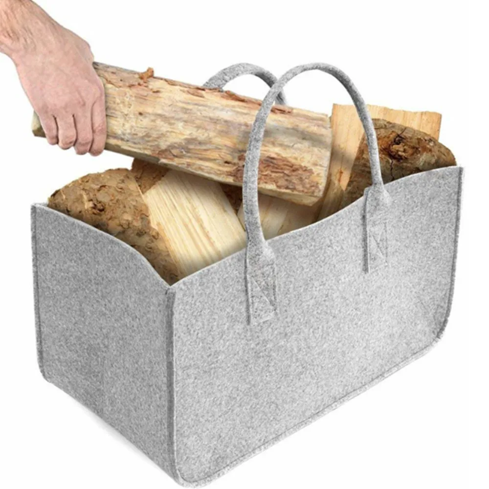 Felt Storage Bag Fireplace Wood Organizer Bags Shopping Basket Magazine Rack Firewood Pocket Home Storage Bags Holder