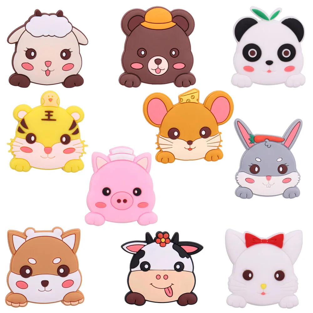 Dijes para zapatos de dibujos animados de PVC, 1 piezas, Kawaii, Animal, cerdo, Panda, oveja, conejo, León, gato, oso, ratón, vaca, queso, decoraciones de botones para zapatos de jardín