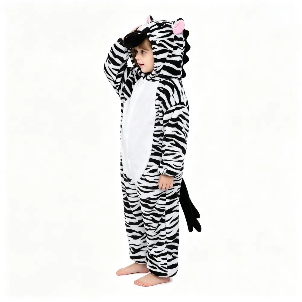 4 6 8 10 12 Years One Piece Hooded Jumpsuits Boys Girls Penguins Kigurumi Pajamas Children Sleepwear Kids Overalls Homewear