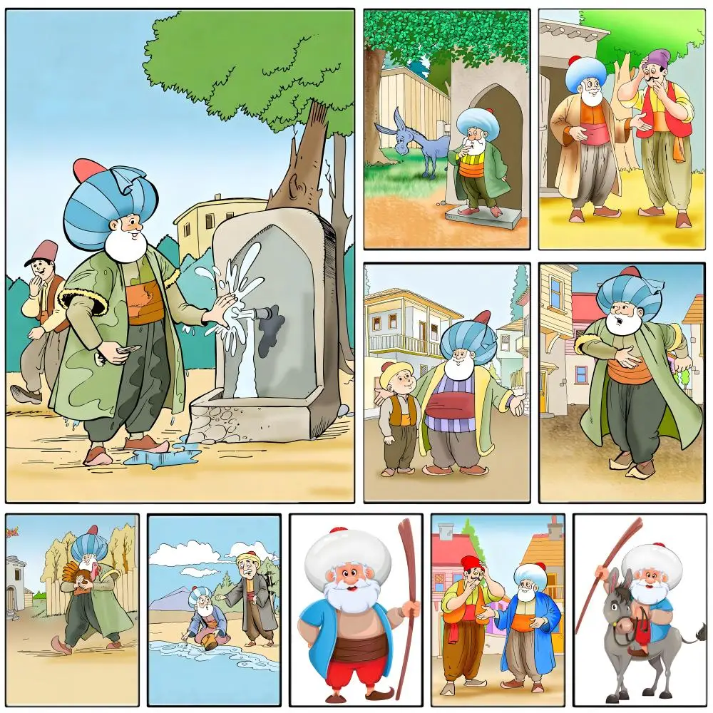 Cartoon T-Tales of Nasreddin Hodja Poster  Self-adhesive Art Waterproof Paper Sticker Coffee House Bar Room Wall Decor