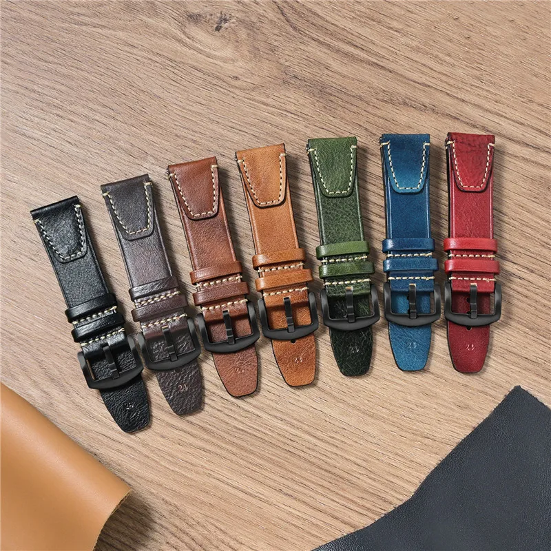 Ölwachs-Echtlederarmband 20mm 22mm 24mm Schnellverschluss Herren Retro Rindsleder Universal Ersatzarmband Uhrenzubehör