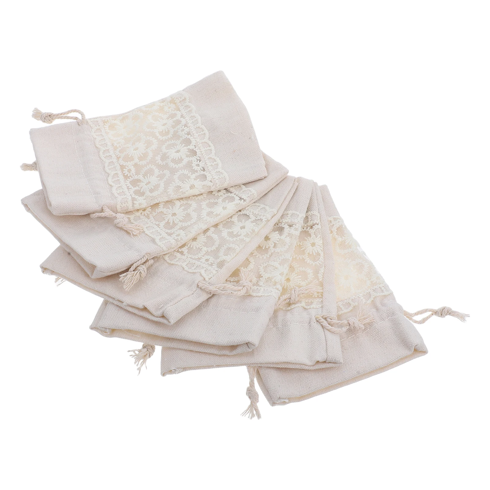 

6 Pcs Lace Canvas Drawstring Bags 14x10cm Beige Mini Embroidery Satchel Empty C y Pouch Kids Storage Travel Party Wedding Gift