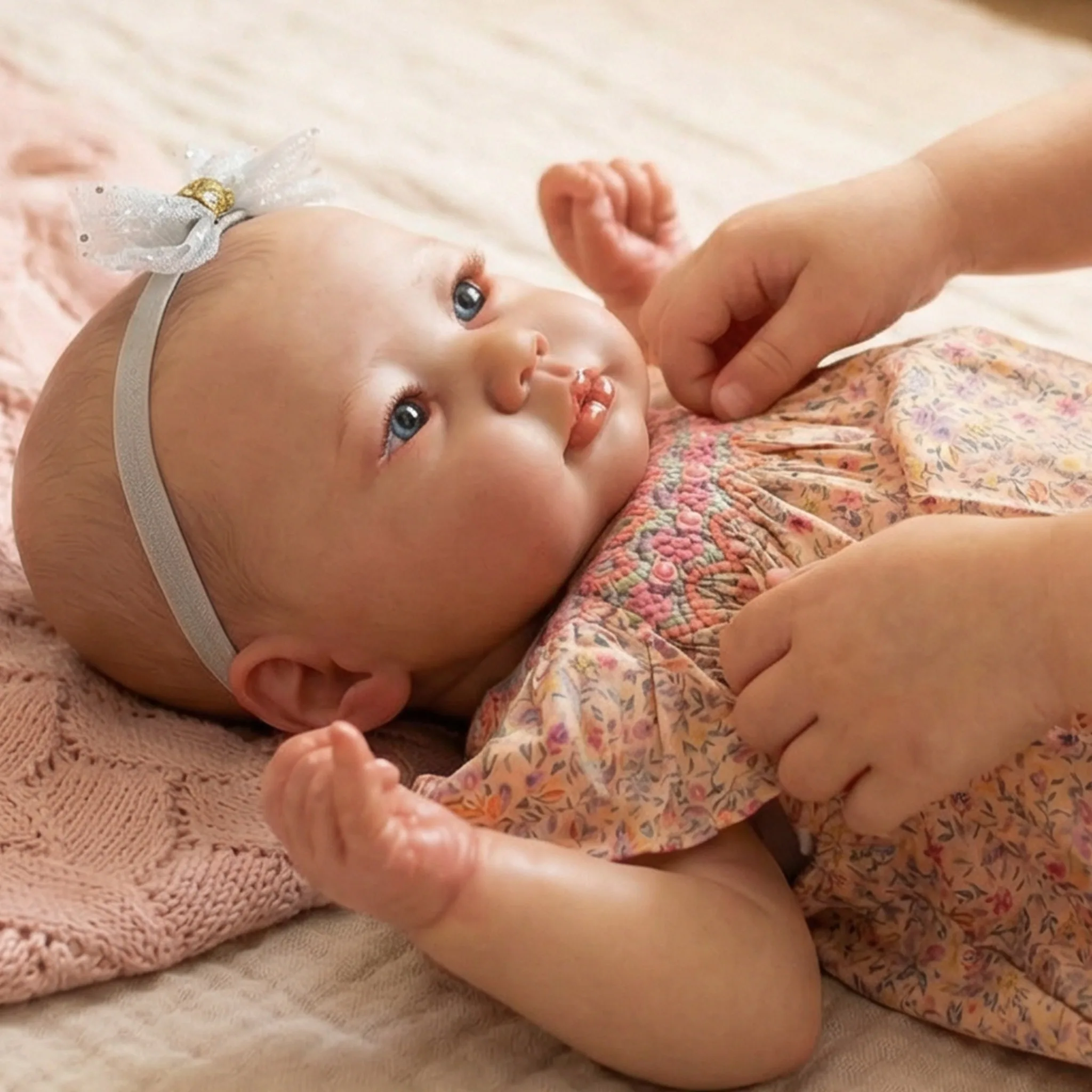 Awake Baby Doll Lali 19 Zoll weicher Stoffkörper, bereits bemalt, fertig, wiedergeborene Babypuppe, lebensechte, kuschelige Baby-Handzugshaare