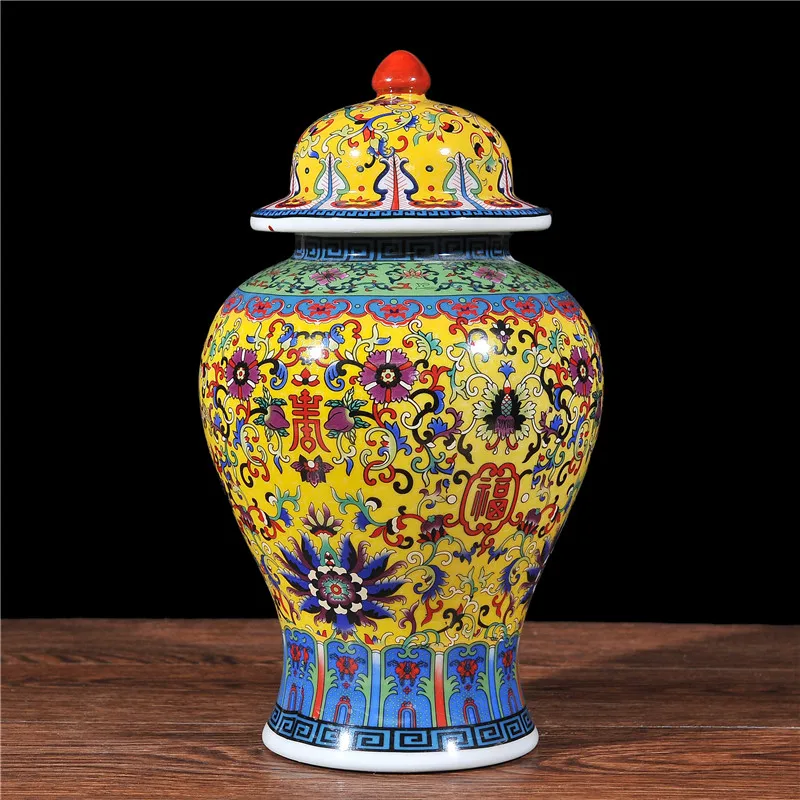 Imagem -02 - Vasos de Cerâmica Dourada com Tampa Jingdezhen Frasco de Gengibre Decoração Templo Tanque de Armazenamento sob 50