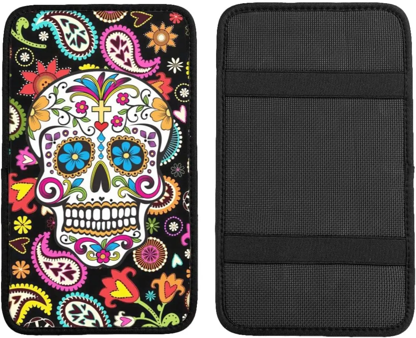 Cool Skull Flower Car Console Covers for Cars Universal Fashion Popular Auto Center Console Pad Men Boys Armrest Cover