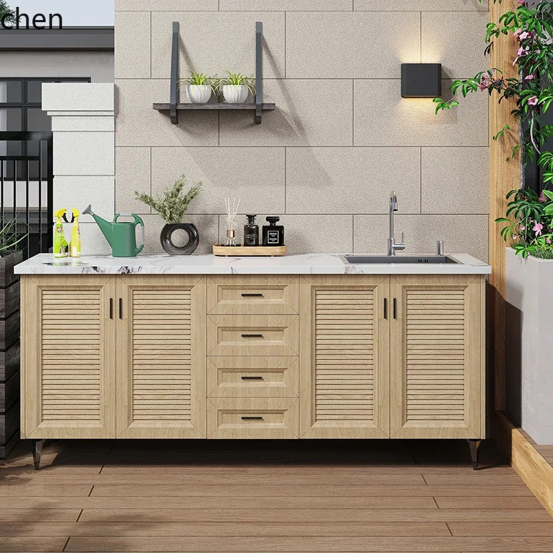 DSAZML Outdoor Wash Basin Rock Plate Sink Integrated Cabinet Outdoor Pool Basin Operation Table Aluminum Alloy Storage Cabinet