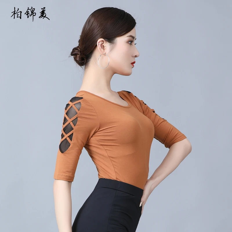 Latin Dance Shirt Vrouwelijke Volwassen Nieuwe Mouw Kleding Concurrentie Prestaties Moderne Dans Training Nationale Standaard Dans Practic