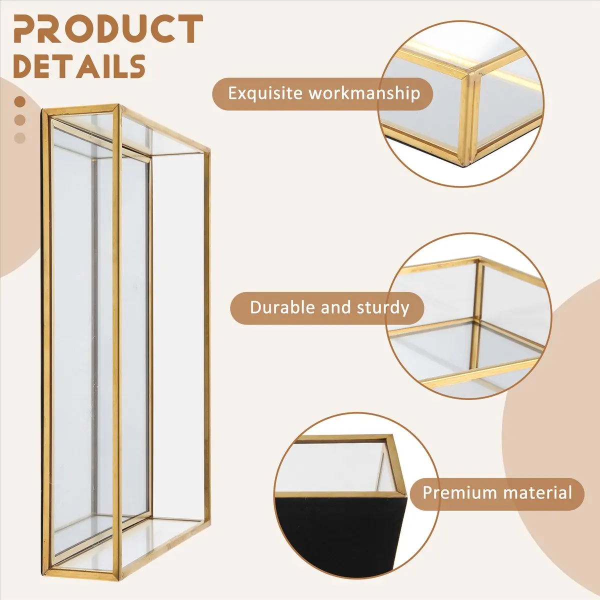 &A11I Nordic Retro Storage Tray Gold Rectangle Glass Makeup Organizer Tray Dessert Plate Jewelry Display Home Kitchen Decor（S）