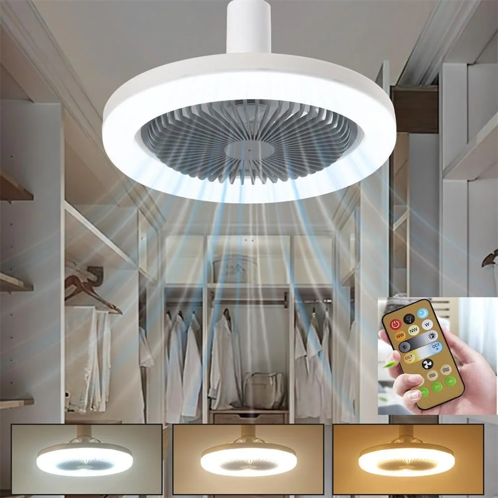 

Ceiling Fans with Lights and Remote,Socket Ceiling Fan Light ,Screw in E27/E26 LED Bulb Fan Dimmable LED Fan Light for Bedroom