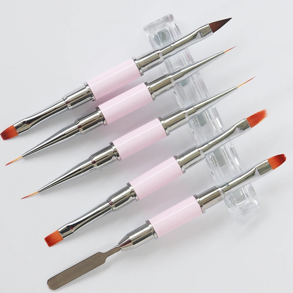 Dual End Nail Art Brushes Nail Drawing Pen Acrylic Double Head Round Flat Painting Drawing Liner Nail Tools Accessories