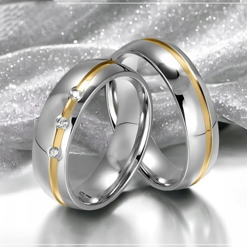 Men And Women Couple Rings Titanium Steel Fashion Personalized Three Zircon Inlaid With Romantic Casual Trendy Party Jewelry