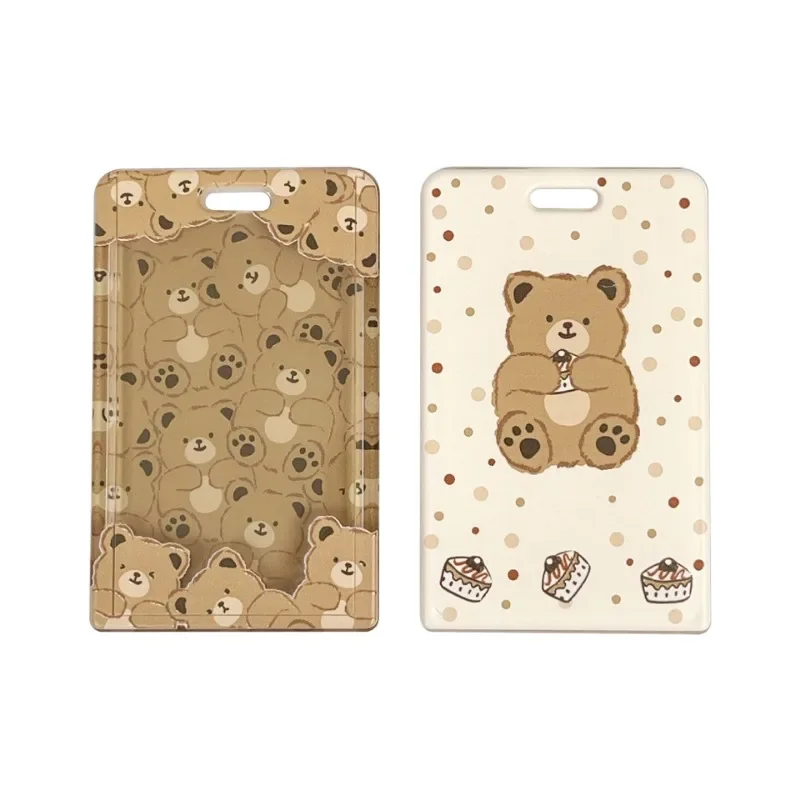 Cute Cartoon ID Student Card Cover Case for Girl Animal Bear Cherry Kpop Idol Photocard Holder Sweet Transparent Card Protector