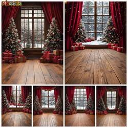 Mocsicka Christmas Backdrop Photography Window Gifts Floor Winter Snow Xmas Tree Decor Kids Portrait Photo Background Photocall