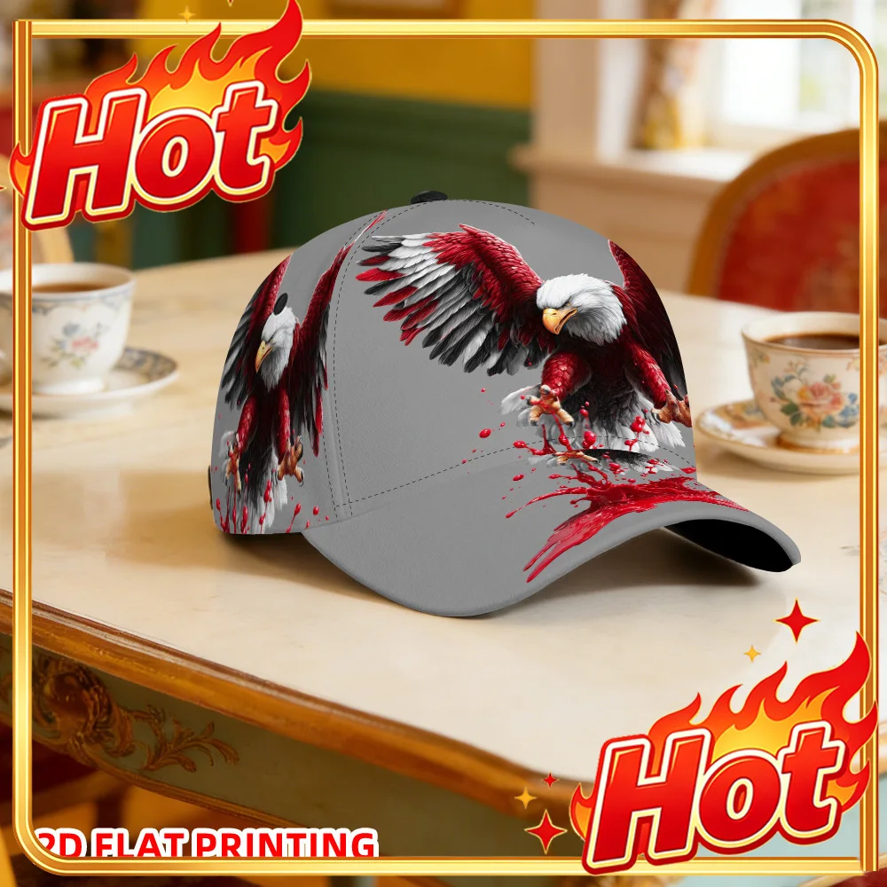 Custom 1pc Of A 2D Flat-Printed Breathable Adjustable Baseball Cap Featuring A Fierce Red Eagle Design, Ideal For Outdoor