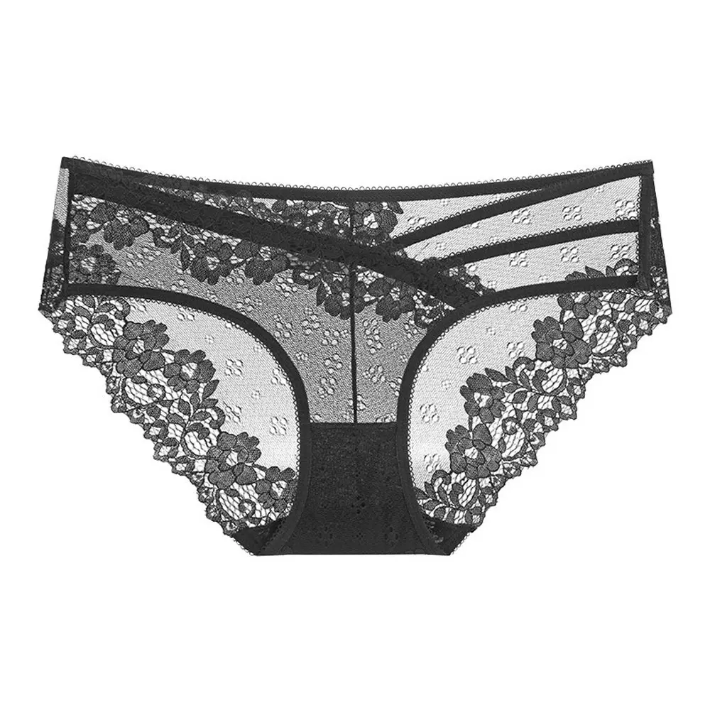 New Women Flower Lace Underwear Sexy Mid-Waist Briefs G String Strap Solid Color Comfortable Female Lingerie T-shape Panties